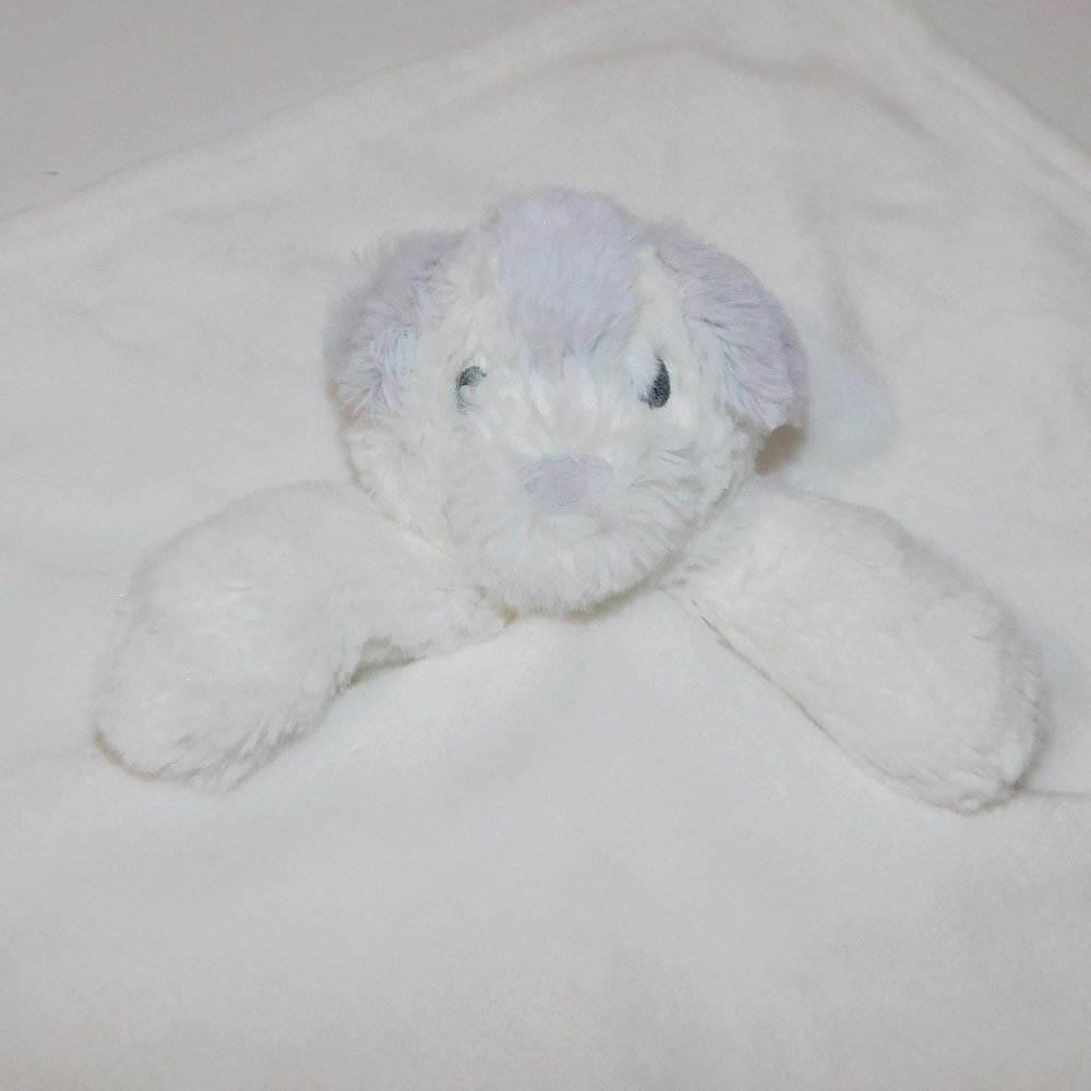 Blankets & Beyond White Gray Puppy Dog / Bear Plush Security Blanket Baby lovey